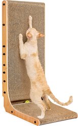 EHEYCIGA Cardboard L Shaped Vertical Cat Scratching Board with Ball Cat Toy, Brown, 17 x 13.1 x 32-in