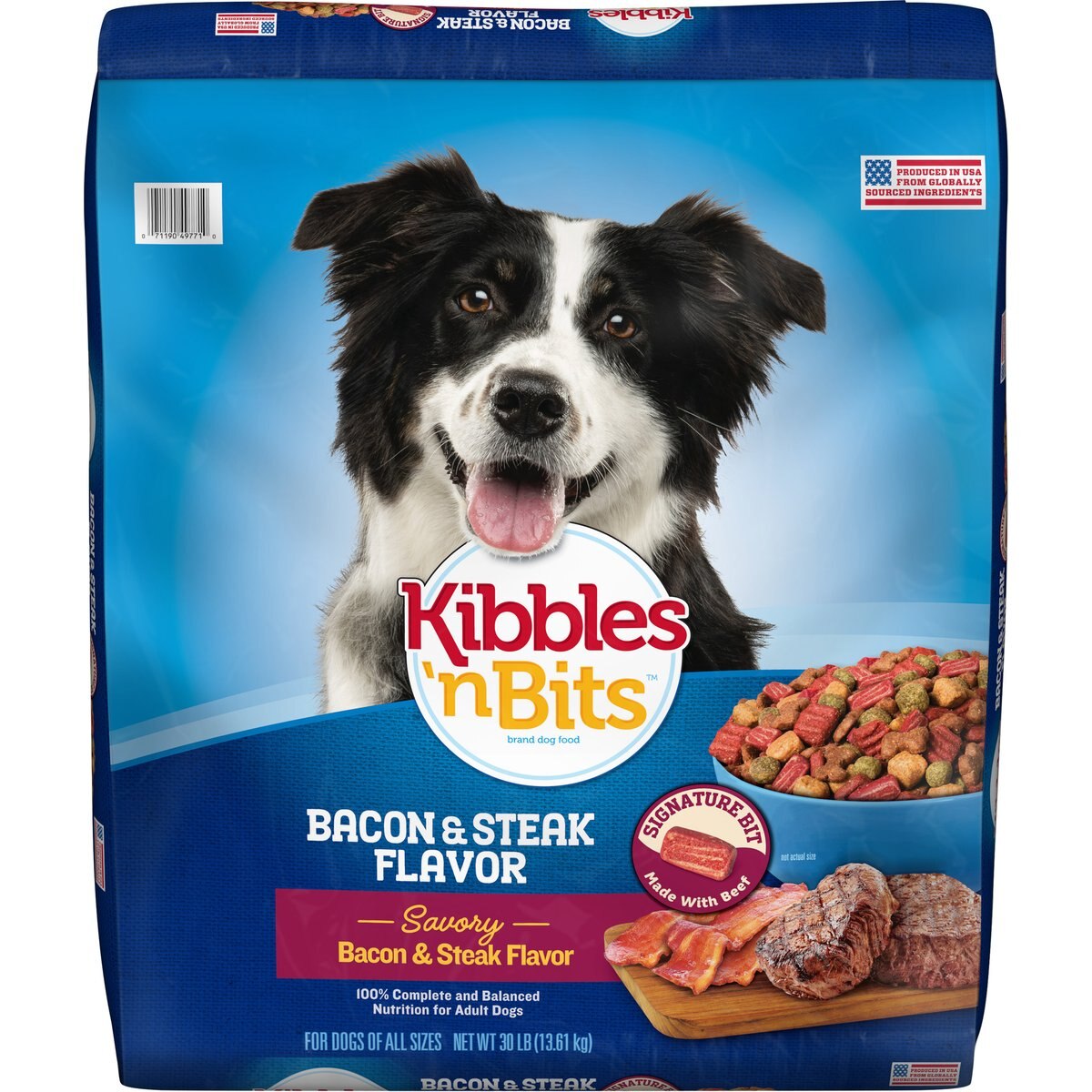 Kibbles 'n Bits Adult Savory Bacon & Steak Flavor Dry Dog Food, 30-lb bag