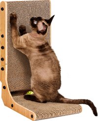 EHEYCIGA Cardboard L Shaped Vertical Kitten Scratching Board with Ball Cat Toy, Brown, 11.4 x 9.75 x 19-in