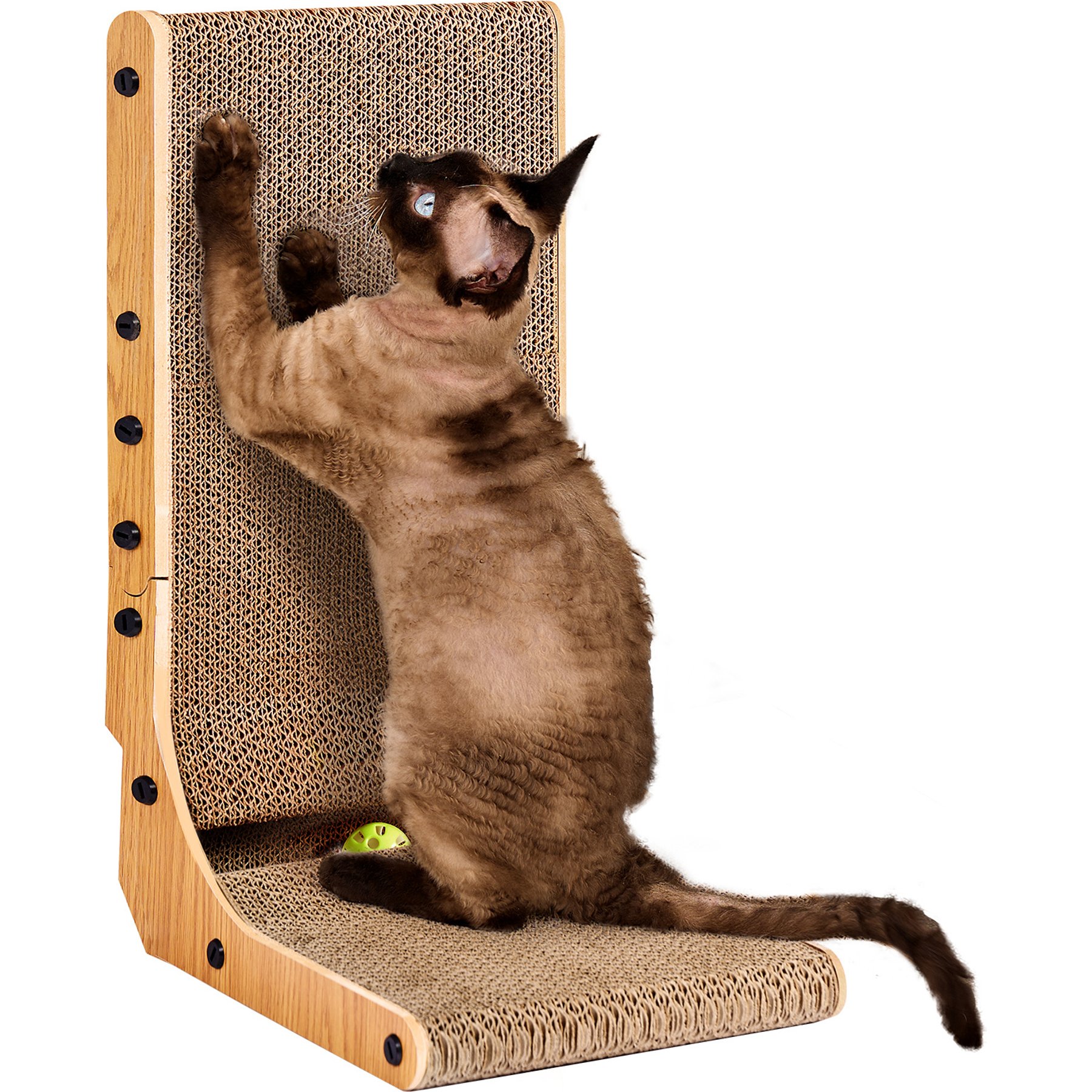 EHEYCIGA Cardboard L Shaped Vertical Kitten Scratching Board with Ball Cat Toy, Brown, 11.4 x 9.75 x 19-in