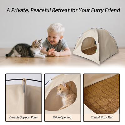 Show full view: Gapzer Teepee Bed Tent CaveFoldable Portable Cat House, 16 x 16 x 15-in, Beige slide 5 of 8