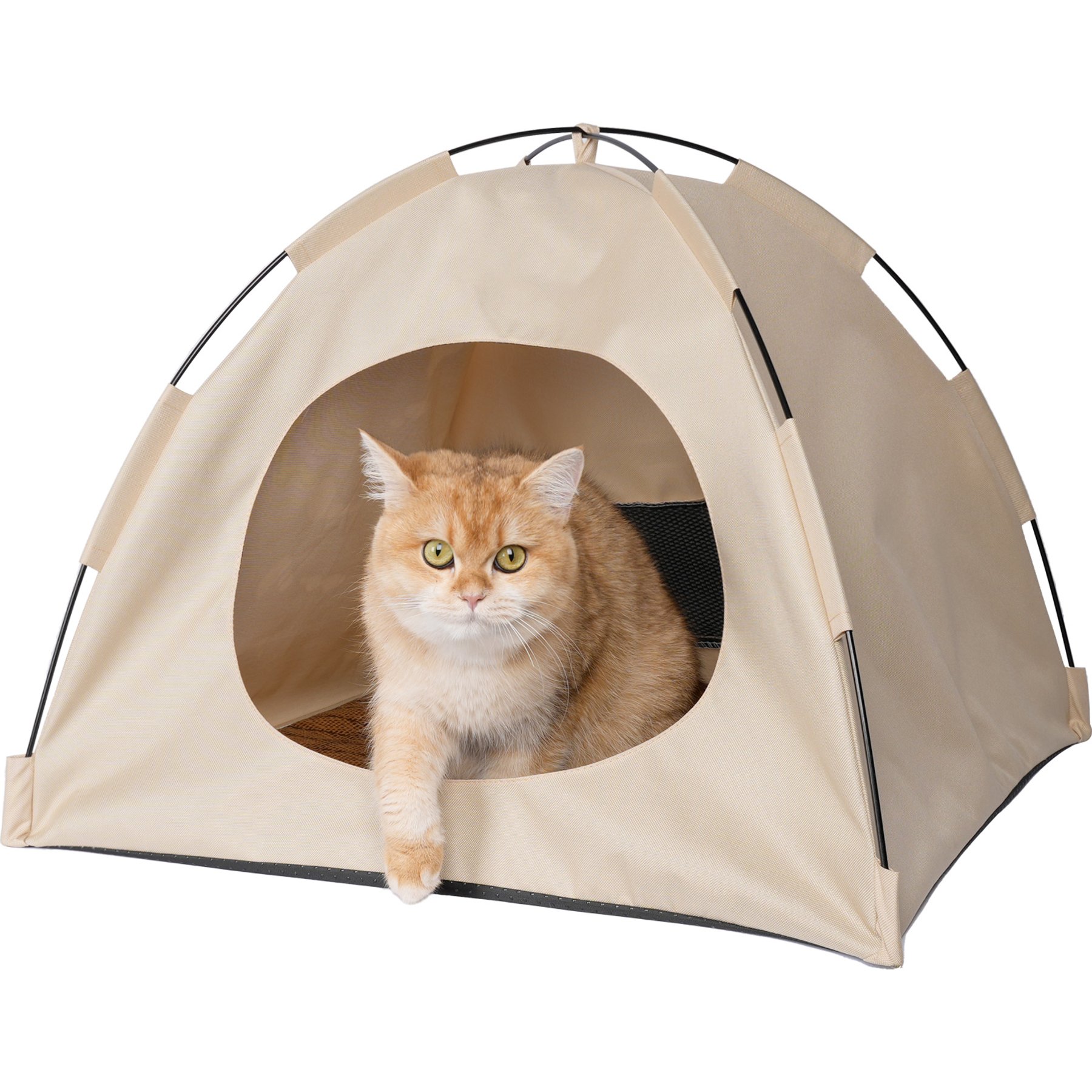 DOPZER Teepee Bed Tent CaveFoldable Portable Cat House, 16 x 16 x 15-in, Beige