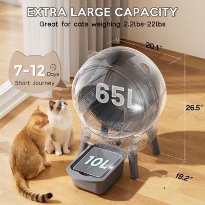 Show full view: Vivirata Automatic Self Cleaning Multi Cat Litter Box with App Control, Odor, Noise Control, Dual Safety Sensors & 2 Roll Garbage Bags, Gray, 15-lb box slide 3 of 7