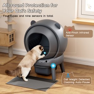 Vivirata Automatic Self Cleaning Multi Cat Litter Box with App Control, Odor, Noise Control, Dual Safety Sensors & 2 Roll Garbage Bags, Gray, 15-lb box