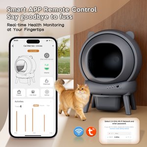 Vivirata Automatic Self Cleaning Multi Cat Litter Box with App Control, Odor, Noise Control, Dual Safety Sensors & 2 Roll Garbage Bags, Gray, 15-lb box