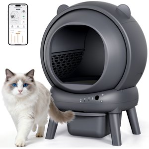 Vivirata Automatic Self Cleaning Multi Cat Litter Box with App Control, Odor, Noise Control, Dual Safety Sensors & 2 Roll Garbage Bags, Gray, 15-lb box