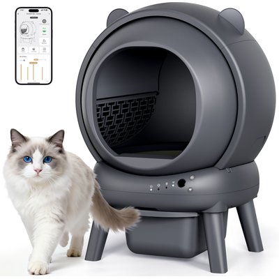 Vivirata Vivirata Automatic Self Cleaning Multi Cat Litter Box with App Control, Odor, Noise Control, Dual Safety Sensors & 2 Roll Garbage Bags, Gray, 15-lb box