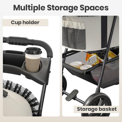 Show full view: Happy & Polly Luxury Foldable Stroller with Shock-Absorbing Wheels for Small Dogs & Cats slide 6 of 9