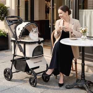 Happy & Polly Luxury Foldable Stroller with Shock-Absorbing Wheels for Small Dogs & Cats