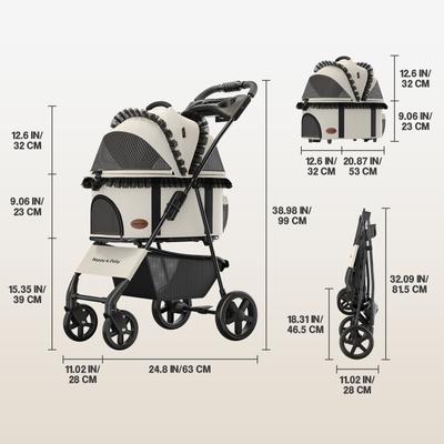 Show full view: Happy & Polly Luxury Foldable Stroller with Shock-Absorbing Wheels for Small Dogs & Cats slide 9 of 9