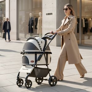 Happy & Polly Luxury Foldable Stroller with Shock-Absorbing Wheels for Small Dogs & Cats