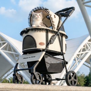 Happy & Polly Luxury Foldable Stroller with Shock-Absorbing Wheels for Small Dogs & Cats