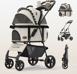 Happy & Polly Luxury Foldable Stroller with Shock-Absorbing Wheels for Small Dogs & Cats