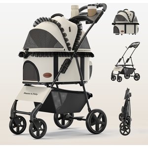 Happy & Polly Luxury Foldable Stroller with Shock-Absorbing Wheels for Small Dogs & Cats