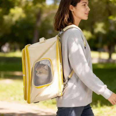 Show full view: Happy & Polly Deluxe Expandable Carrier Backpack with Dual Mesh Pop-Out Sides for Small Dogs & Cats slide 2 of 9