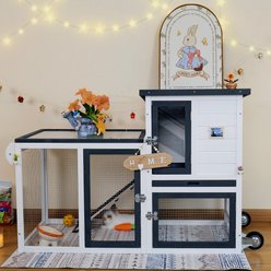 FunXplore Outdoor Bunny Hutch with Chew-Proof Aluminum Frame & Wheels, White, 48 x 23.2 x 34.3-in