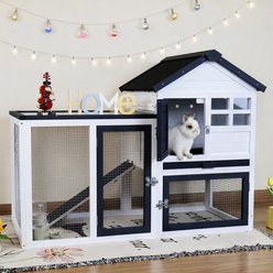 FunXplore Indoor & Outdoor Rabbit Hutch with Secure Sliding Door, White, 48 x 24.2 x 36.2-in