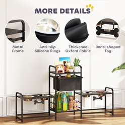 PawHut Adjustable Elevated Dog Bowls & Stand with 2 Feeding Stations & Toy Bin Basket, Black, 6-cup slide 2 of 9