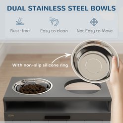 PawHut Stainless Steel Elevated Dog Bowls & Stand with Slow Feeder Mat, Gray, 2-cup slide 2 of 9