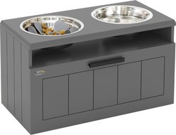 PawHut Stainless Steel Elevated Dog Bowls & Stand with Slow Feeder Mat, Gray, 2-cup