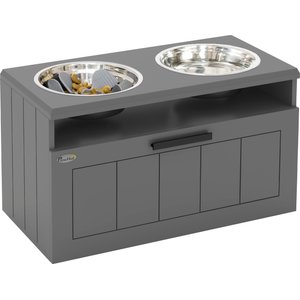 PawHut Stainless Steel Elevated Dog Bowls & Stand with Slow Feeder Mat, Gray, 2-cup