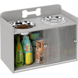 PawHut Stainless Steel Elevated Slow Feeder Dog Bowls & Stand, Gray, 2-cup