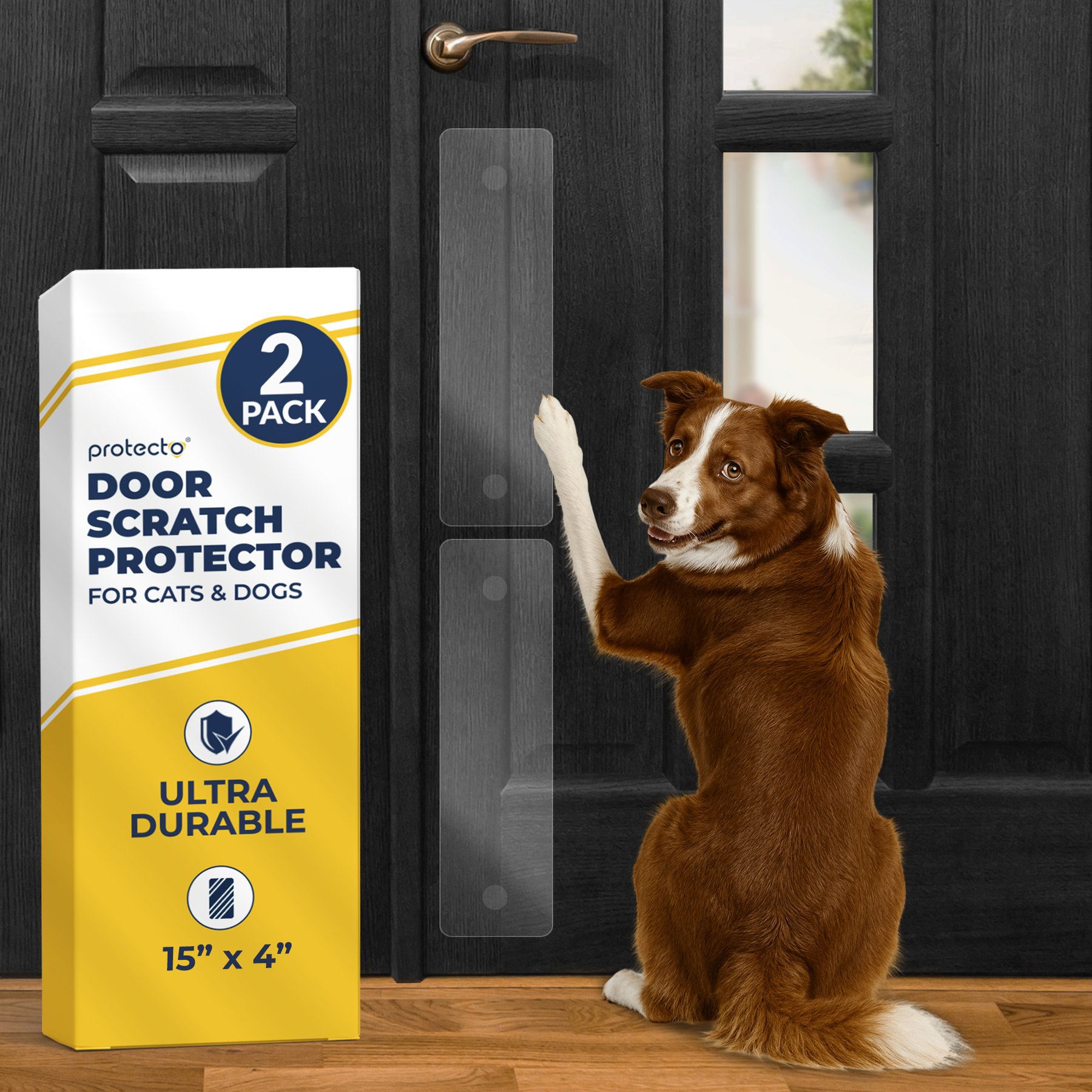 Protecto Clear Durable Door Scratch Protector for Dog, 15 x 4-in, 2 count