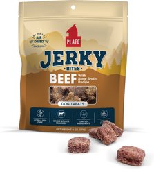 Plato Beef with Bone Broth Grain-Free Jerky Dog Bites, 6-oz bag