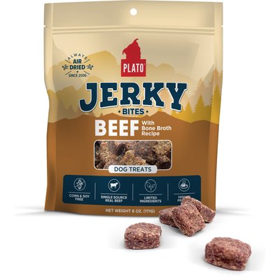 Plato Plato Beef with Bone Broth Grain-Free Jerky Dog Bites, 6-oz bag