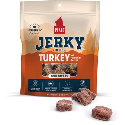 Plato Plato Turkey with Pumpkin Grain-Free Jerky Dog Bites, 6-oz bag