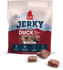 Plato Duck with Cranberry Grain-Free Jerky Dog Bites, 6-oz bag