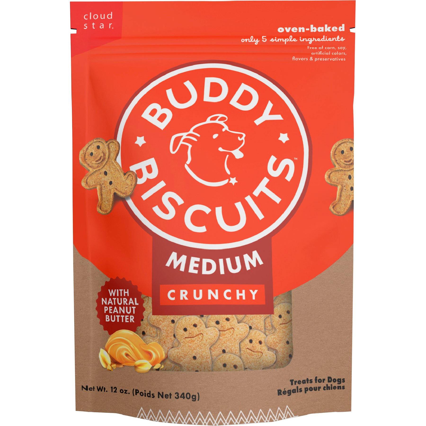Buddy Biscuits Peanut Butter Medium Crunchy Dog Treats, 12-oz bag