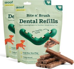 Woof Bite n' Brush Refill Grain-Free Chicken Sticks Adult Dental Dog Chew Treats, 36 count
