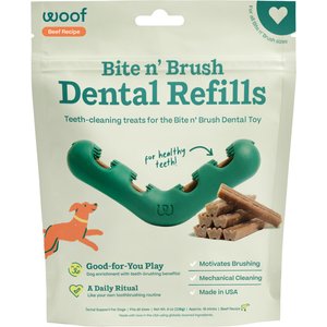Woof Bite n' Brush Refill Grain-Free Beef Sticks Adult Dental Dog Chew Treats, 18 count