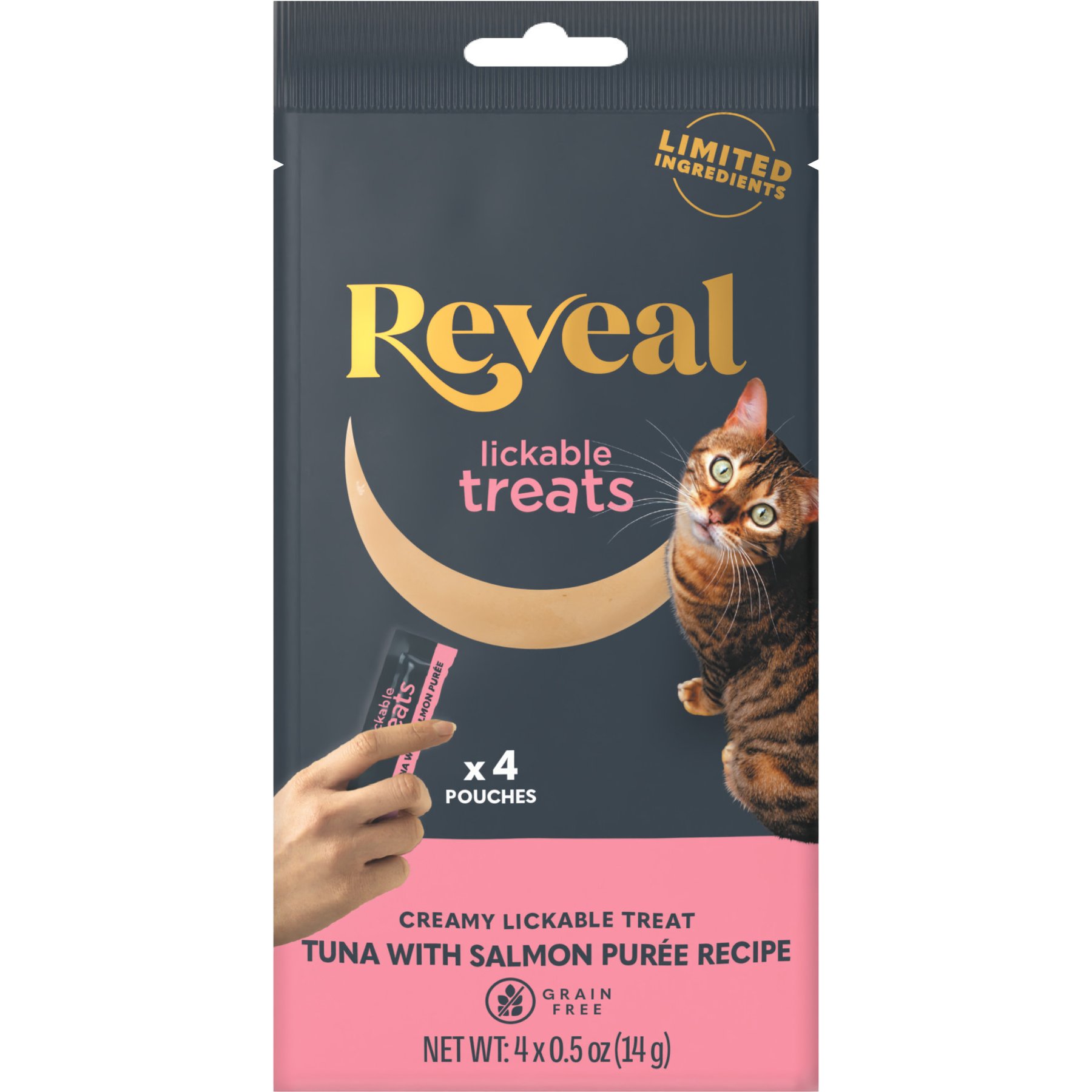 Reveal Natural Tuna Filet with Salmon Puree Recipe Lickable Cat Treat, 0.5-oz pouch, 4 count