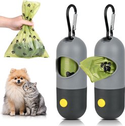 Pet Fit For Life Leash Attachment Dog Poop Bag Dispenser with Flashlight & Bags, Medium, 2 count
