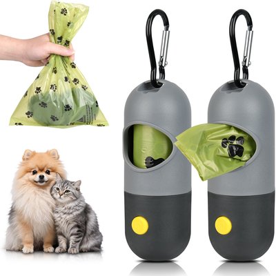 Pet Fit For Life Pet Fit For Life Leash Attachment Dog Poop Bag Dispenser with Flashlight & Bags, Medium, 2 count