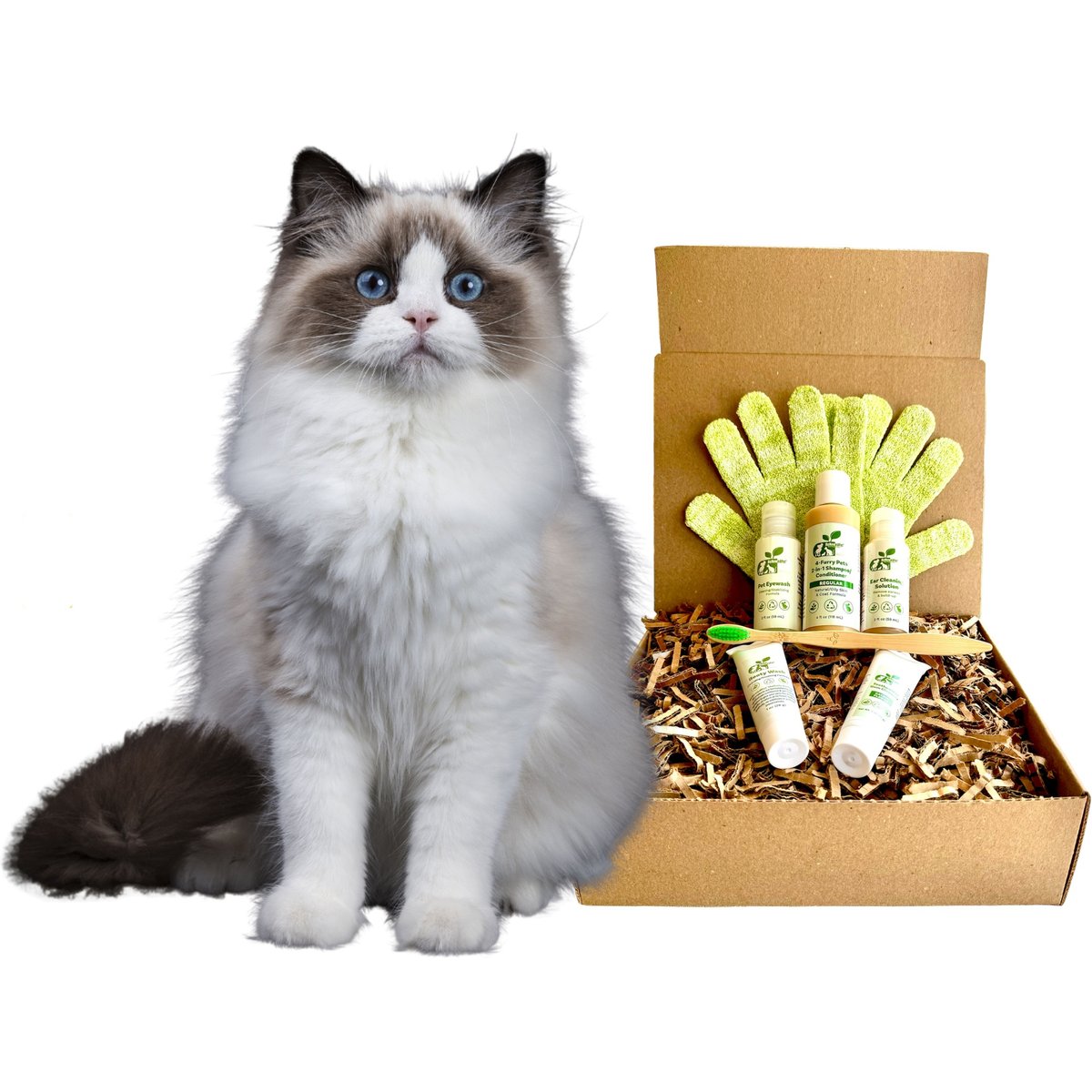 RenewedPet 4-Furry 100% Natural Cat Grooming Kit, Half
