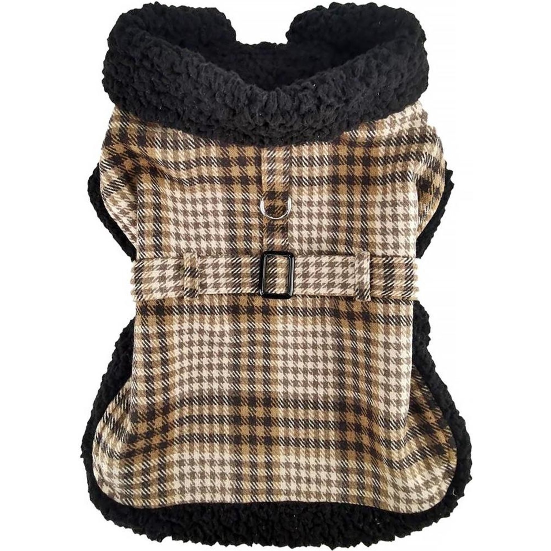 Doggie Design Sherpa-Lined Dog Jacket, Brown & White Plaid, XX-Large
