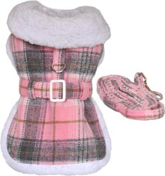 Doggie Design Sherpa-Lined Dog Jacket, Pink & White Plaid, Medium