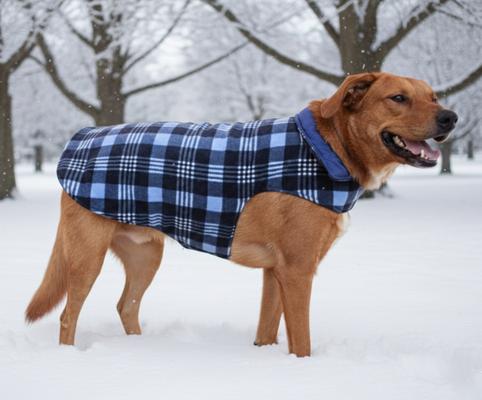 Show full view: Doggie Design Reversible Fleece Lined Puffer Dog Jacket, Blue Plaid, Medium slide 3 of 5