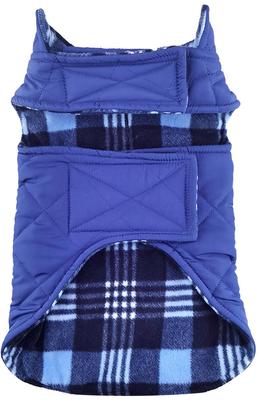 Show full view: Doggie Design Reversible Fleece Lined Puffer Dog Jacket, Blue Plaid, Medium slide 2 of 5