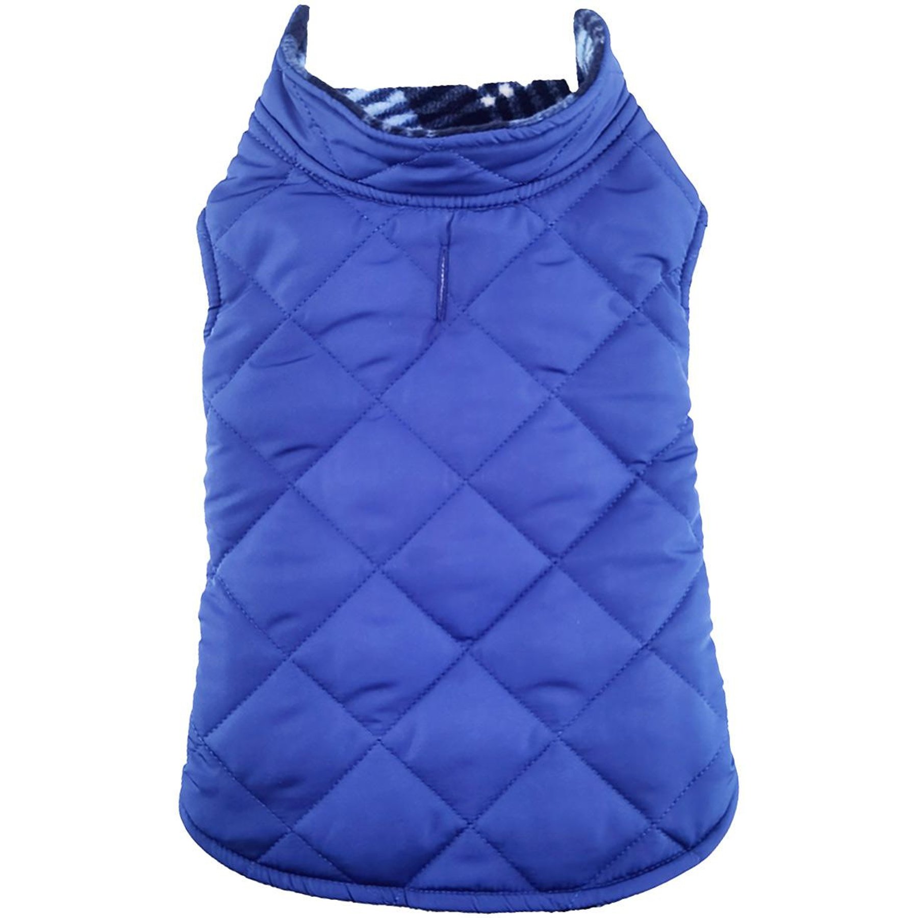 Doggie Design Reversible Fleece Lined Puffer Dog Jacket, Blue Plaid, X-Large