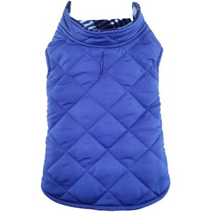 Doggie Design Reversible Fleece Lined Puffer Dog Jacket, Blue Plaid, X-Small