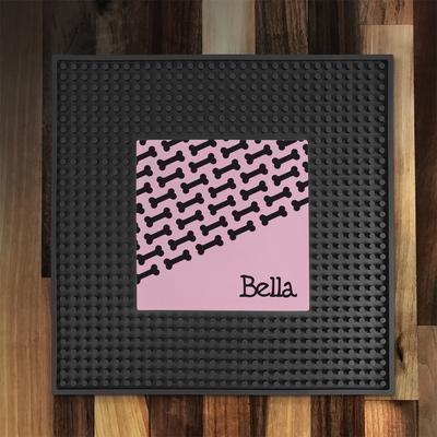 Show full view: PGS Bone Pattern on Colored Background Square Printed Small Pet Mat, 12 x 12-in, Blush/Black slide 3 of 4