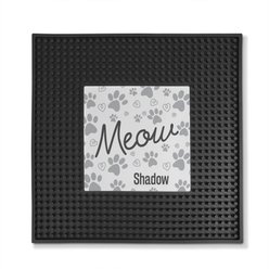 PGS Meow with Paw Print Pattern Square Printed Small Pet Mat, 12 x 12-in, Charcoal/Black/White
