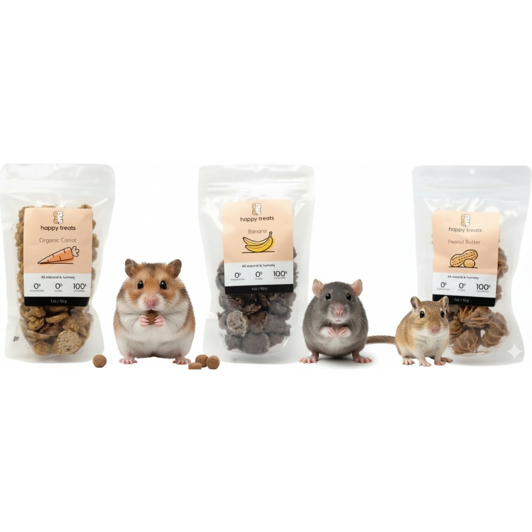 Happy Habitats Pawsome Natural Carrots, Banana & Peanut Butter Small Animal Treats, 3 count