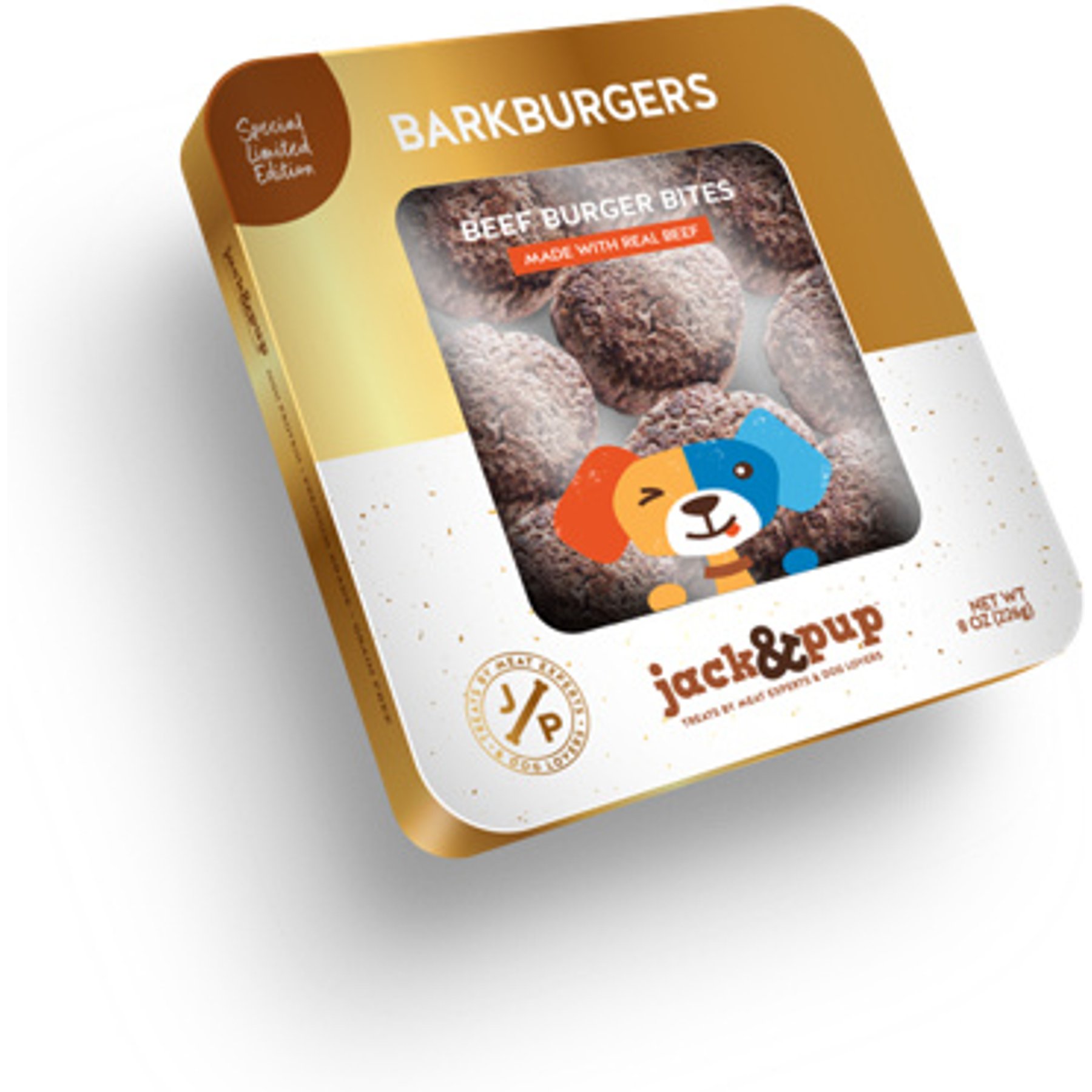 Jack & Pup Bark Burgers Beef Bites Grain-Free Natural Dog Chew Treats, 12-oz gift tin