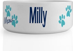 PGS Meow with Paw Print Pattern Small Pet Bowl, 6 x 2 1/4-in, Navy/White