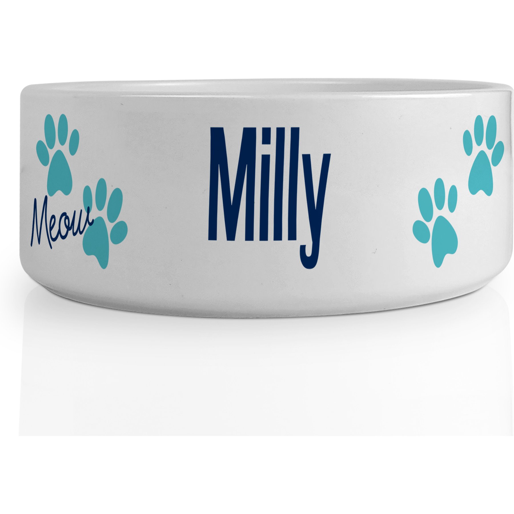 PGS Meow with Paw Print Pattern Small Pet Bowl, 6 x 2 1/4-in, Navy/White